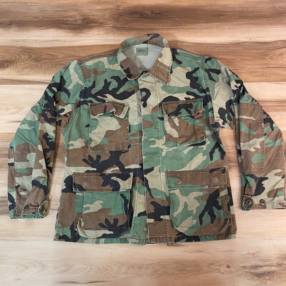 Woodland Camo Field Jacket Military Four Pocket Utility Coat Medium Regular